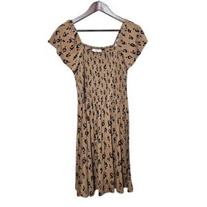 1901 Leopard Print Smocked Dress Short Sleeve Soft Girl's Size XL (14/16) Casual
